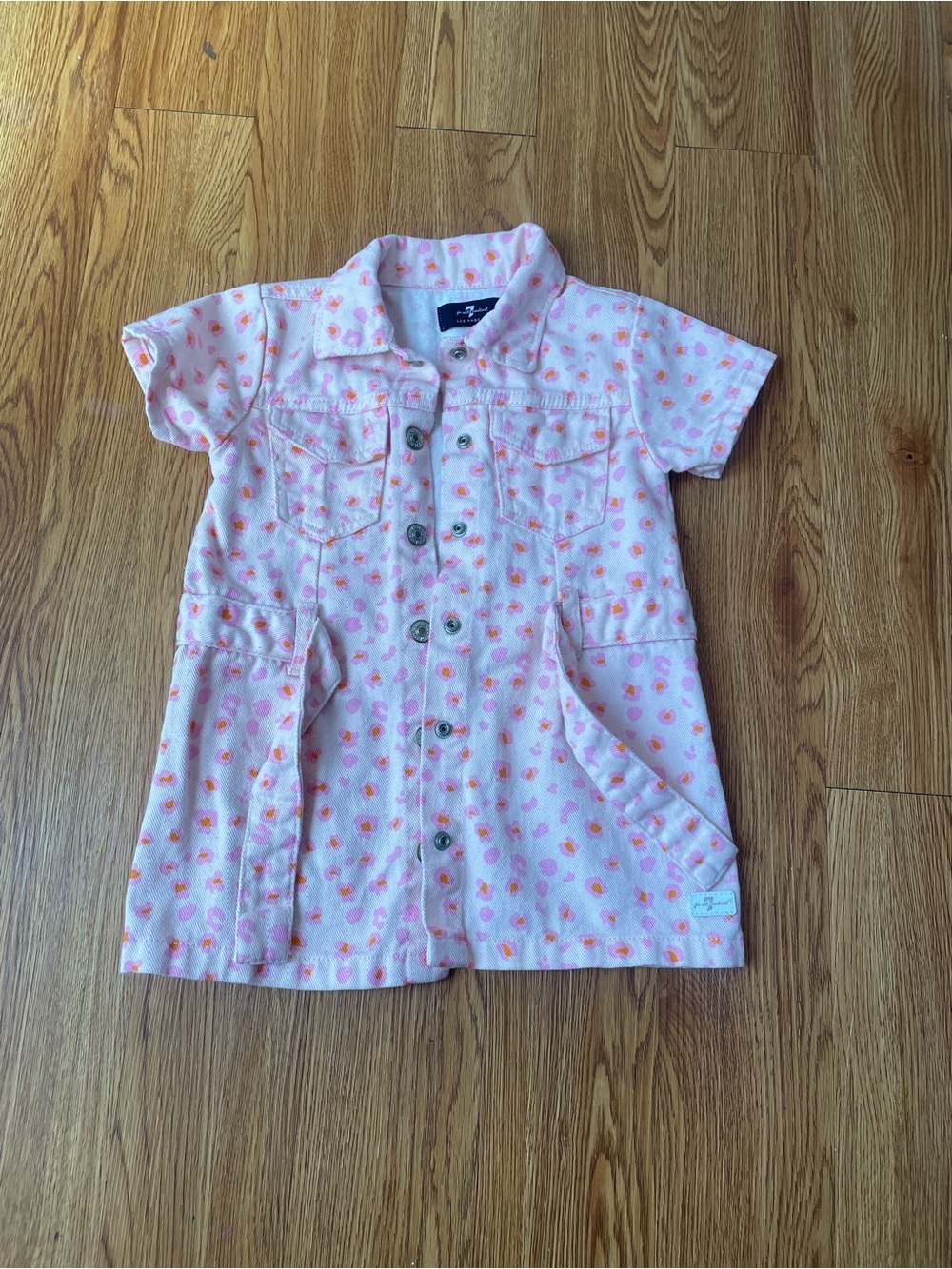 7 For All Mankind Pink Floral Button-Front Short Sleeve Shirt Dress - Picture 2 of 5